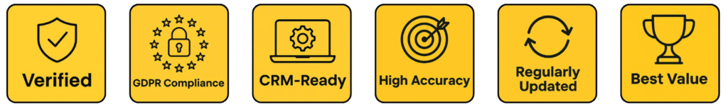 Product badges: Verified, GDPR Compliance, CRM-Ready, High Accuracy, Regularly Updated, Best Value